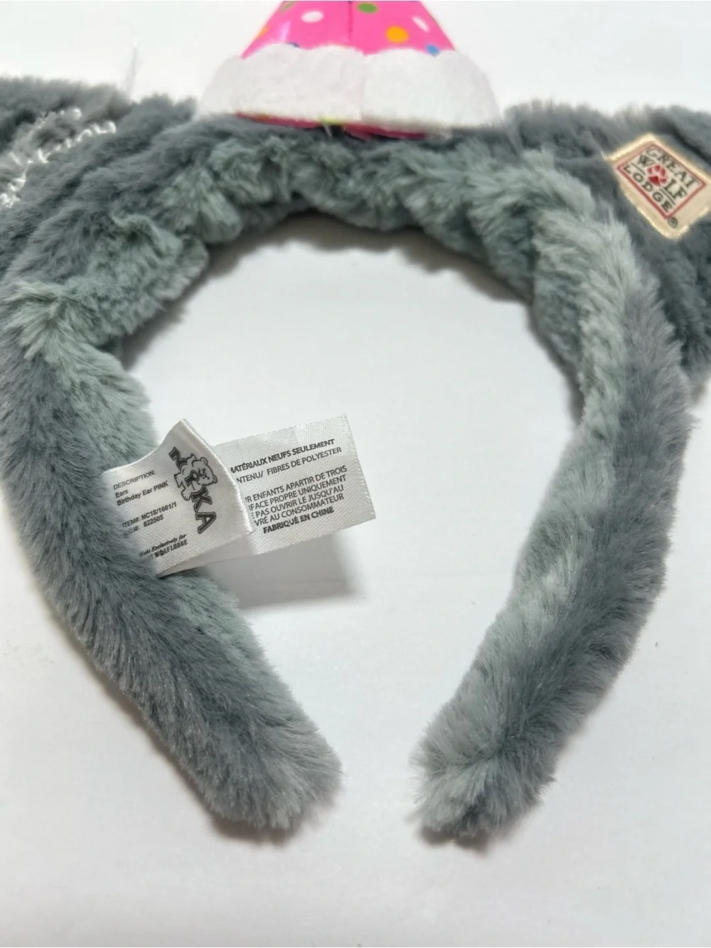 Great Wolf Lodge PINK Headband Birthday Party Hat Plush Gray Fur Ears